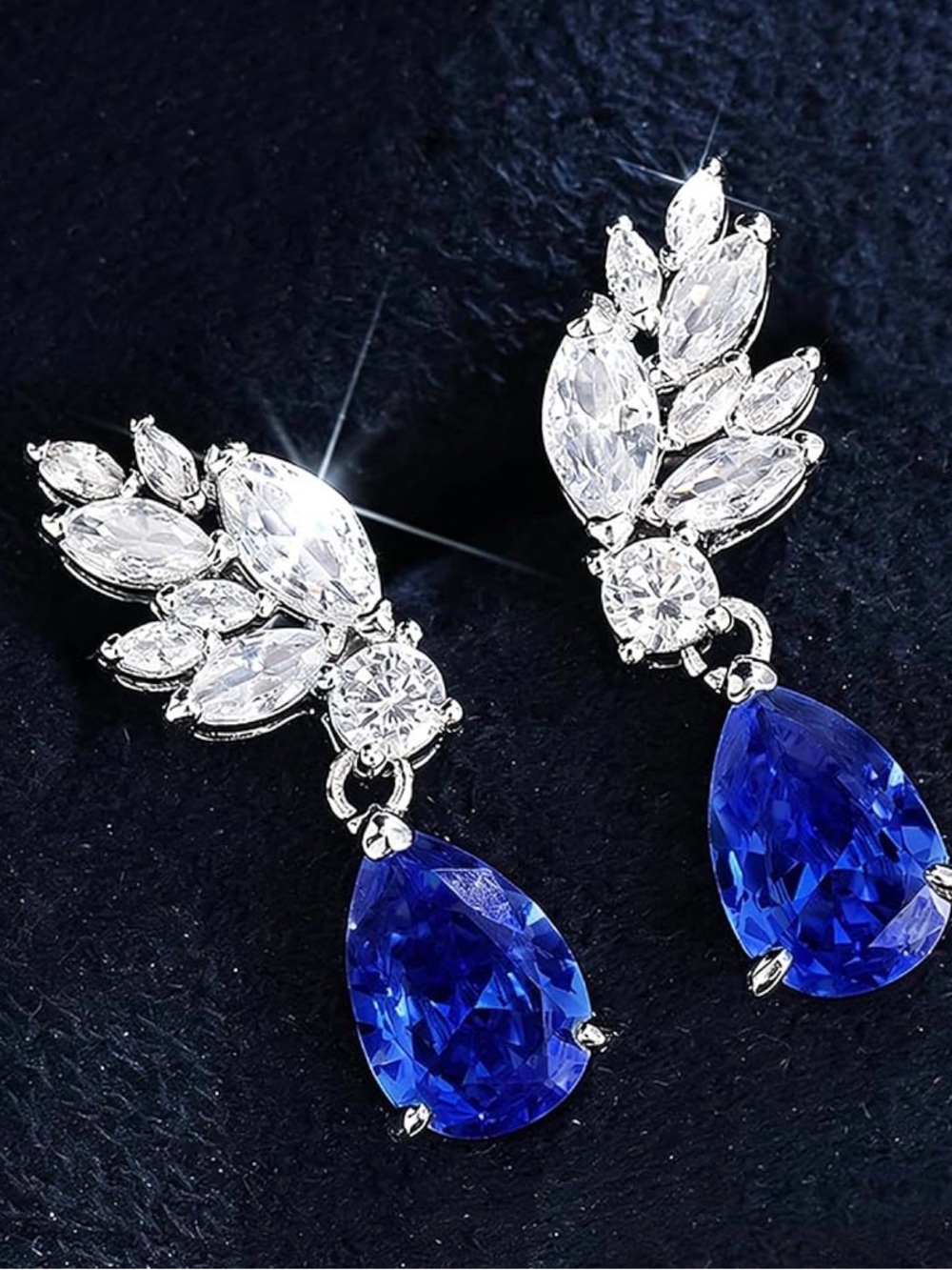 Crystal Drop Blue Teardrop Earrings - Women Jewelry